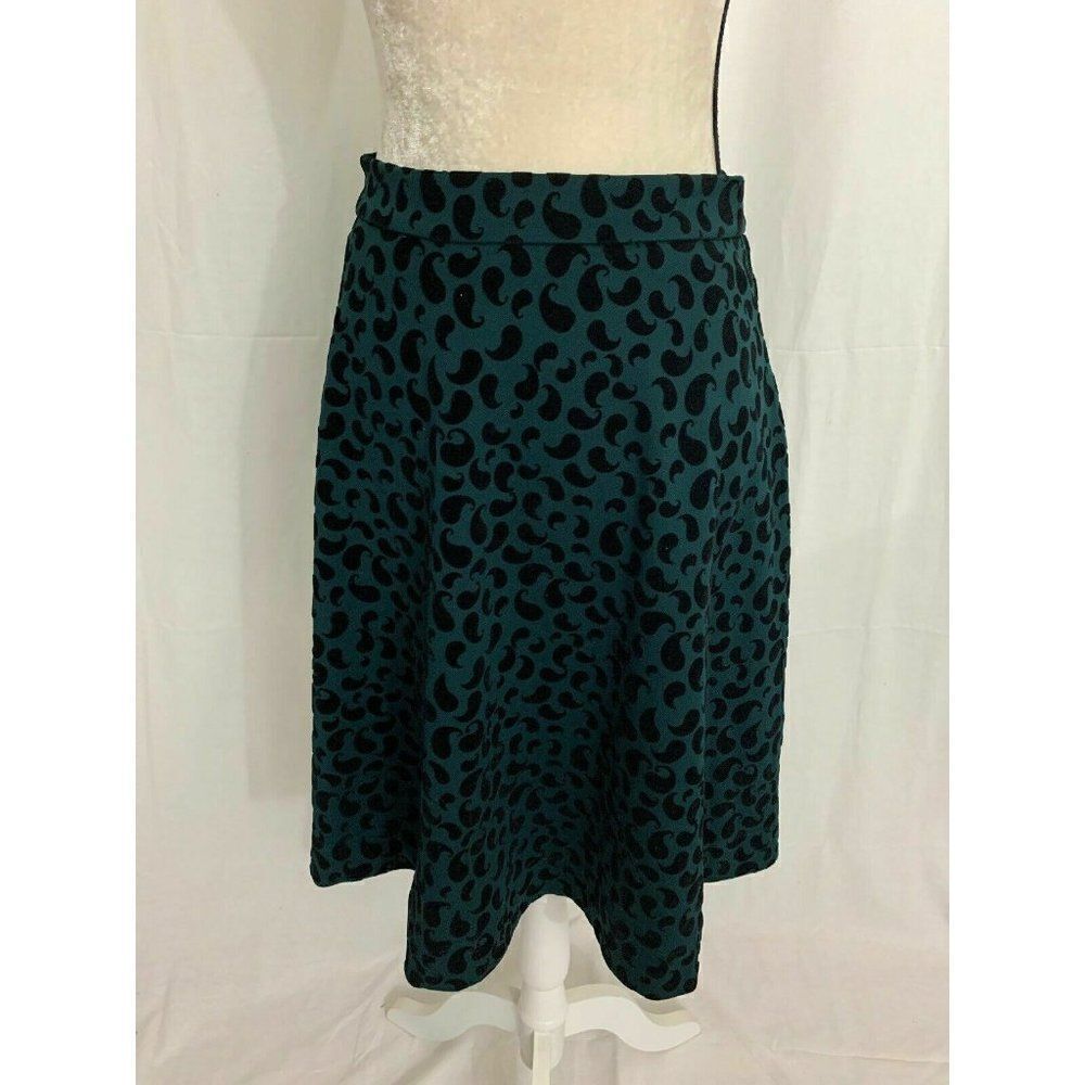 To La Roo Womens New Green Black Velvet Fit Flare Midi Skirt 18 $69 28 in waist